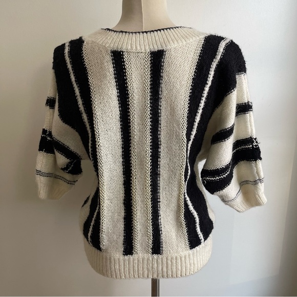 Vintage 80s Beldoch Popper Sweater Short Sleeve Black White Acrylic Wool Medium - Picture 6 of 8